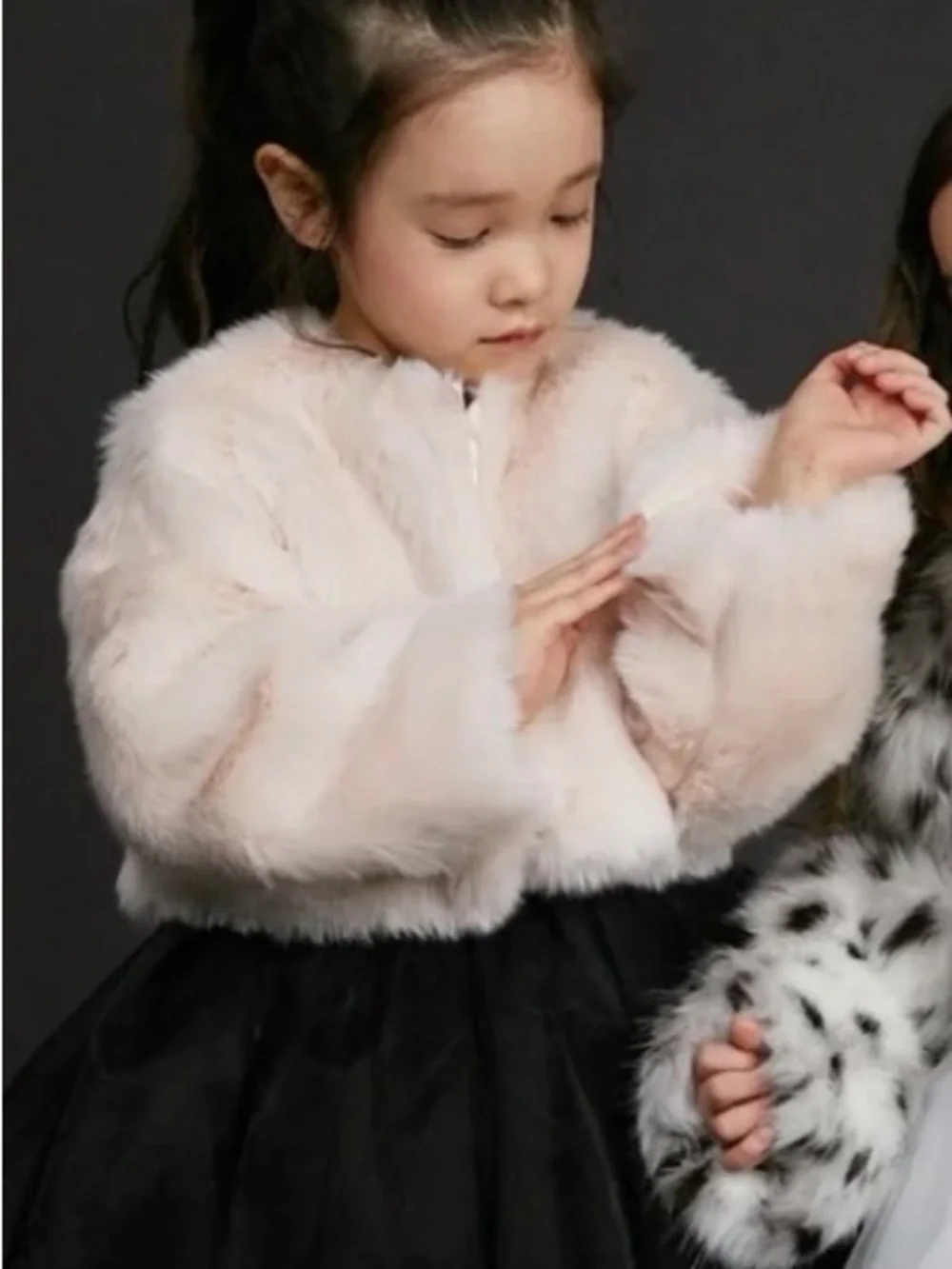 Petite Hailey Girls' Faux Fur Crop Jacket in Pale Pink